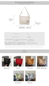 Detailed size chart and parameter table for the women's PU leather bucket handbag