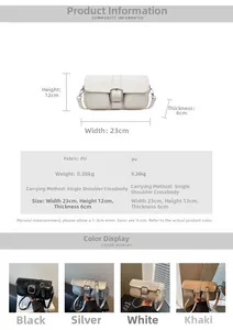 Detailed size and color chart for minimalist PU leather flap crossbody shoulder bag