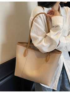 Vintage PU Leather Tote Bag For Women Large Capacity Retro Minimalist Shoulder Bag Solid Color Commuter Work School Handbag