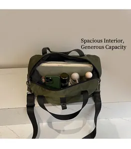 Internal view of the large capacity army green travel bag showing spacious storage space