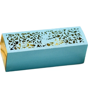 Laser cut light blue candy gift box with gold insert and elegant floral hollow pattern