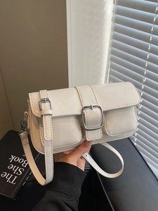 Fashion Retro PU Leather Crossbody Bag For Women Chic Small Square Shoulder Bag With Silver Buckle Double Pockets Versatile Handbag