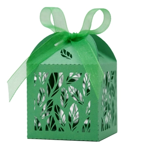 Laser Cut Candy Boxes Hollow Leaf Pattern Pearlescent Paper Gift Box With Ribbon For Wedding Birthday Party Favors