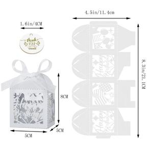 Detailed laser-cut white gift box with Happy Birthday cutouts and Thank You tag