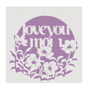 Décoration florale violette découpée au laser avec calligraphie Love you mom