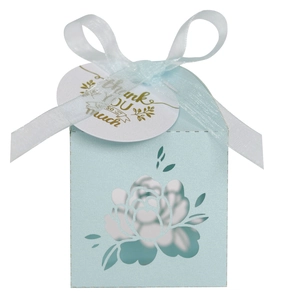 Detailed laser-cut flower hollow gift box with white ribbon and Thank You tag