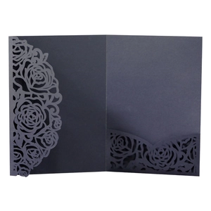 Elegant black laser-cut hollow rose wedding invitation card cover with pearl paper finish