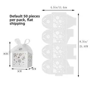 Dimensions détaillées de boîte cadeau flocon de neige découpée au laser 5x5x8cm