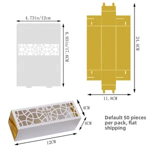 Flat and folded view of white hollow cross candy box with size dimensions in cm