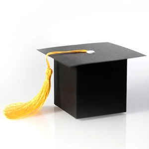 Black graduation cap favor box with yellow silk tassel for party candy packaging