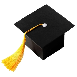 Mini black graduation cap gift box with yellow tassel for graduation party favors