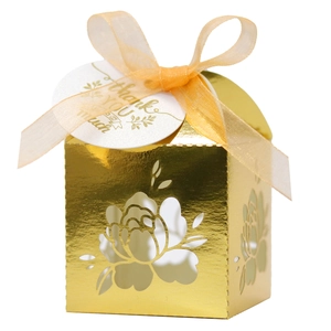 Laser Cut Floral Wedding Candy Box With Ribbon And Thank You Tag Artificial Pearl Paper Hollow Gift Box For Party Birthday Banquet