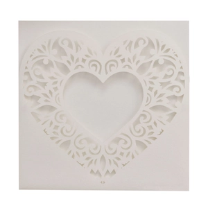 Laser cut white heart lace greeting card with intricate floral pattern for weddings