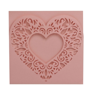 Laser-cut pink heart greeting card with intricate lace patterns for weddings and gifts