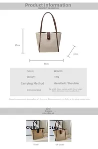 Detailed dimension chart for large woven tote bag showing sizes and color options