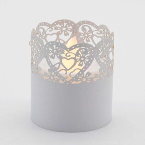 Laser cut heart pattern white paper lamp shade with warm LED electronic candle light