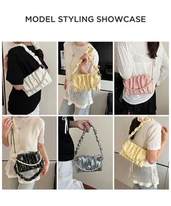 Variations de couleurs et styles du sac à bandoulière froncé avec chaîne de perles