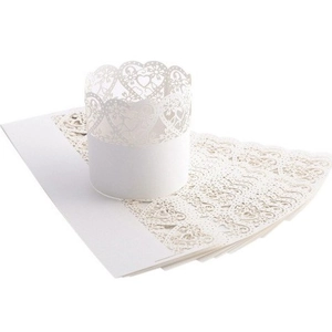 White laser-cut heart pattern paper wraps for LED candles and wedding party decor