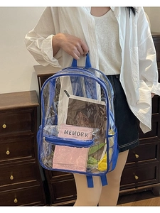 Minimalist clear blue PVC backpack with large capacity and front pocket for summer fashion