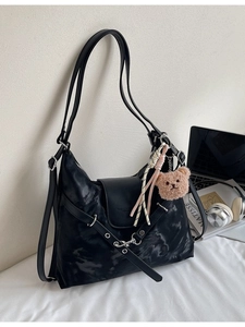 Women Large Capacity PU Leather Backpack Multi-functional Hobo Shoulder Bag With Bear Charm For Fashion Commute