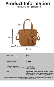 Detailed size chart for retro PU bucket bag showing dimensions and crossbody strap length