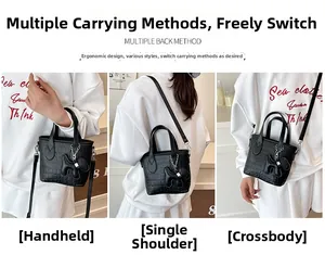 Black crocodile pattern crossbody bag shown in three styles: handbag, shoulder, and crossbody