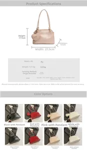 Guide des tailles détaillé et spécifications du sac à bandoulière en cuir PU avec breloque cœur