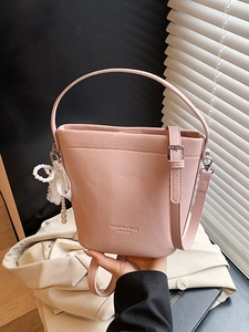 Borsa a Secchiello in Pelle PU alla Moda per Donna Borsa a Mano con Trama Litchi con Pendaglio di Perla Artificial Tracolla Regolabile