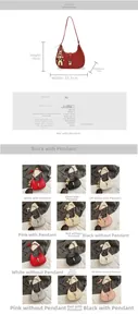 Detailed view showing sizes and multi-color options of this vintage PU leather moon bag