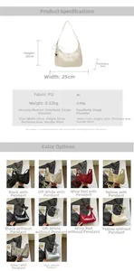 Detailed size specifications and color options for the stylish PU leather dumpling bag