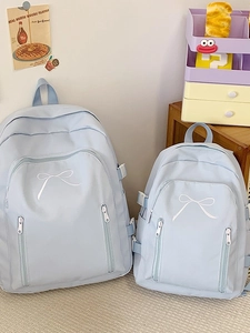 Sacs à dos scolaires bleu clair de style japonais avec broderie nœud en deux tailles