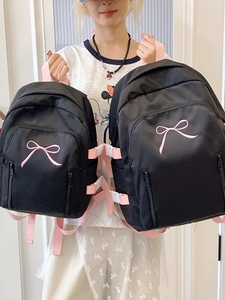 Ensemble de sacs à dos en nylon imperméable avec broderie nœud rose en deux tailles