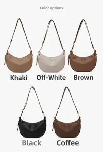 Five colors of crescent crossbody bags with adjustable straps in high quality litchi grain leather