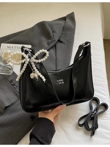 Women's Fashion PU Leather Hobo Bag Artificial Pearl Bow Pendant Shoulder Crossbody Bag Minimalist Urban Style Daily Dumpling Bag