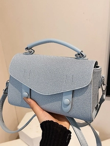 Women Fashion Small Square Crossbody Bag Minimalist PU Leather Woven Texture Top Handle Shoulder Bag Trendy Lady Daily Handbag