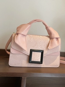 Women's Snake Pattern PU Leather Crossbody Bag Fashion Small Square Handbag With Knot Handle And Decorative Square Buckle