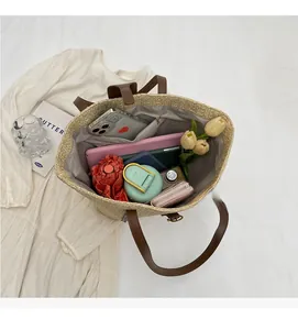 Spacious hand-woven tote bag showing interior lining and large storage capacity