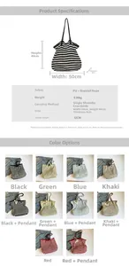 Detailed size specifications for striped woven tote bag with PU materials and dimensions