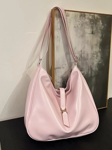 Women Large Capacity PU Leather Hobo Tote Bag Minimalist Solid Color Shoulder Bag With Metal Buckle Commuting Casual Handbag
