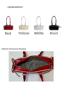 Detail showing inner zipper compartment and color selection of bow shoulder bags