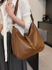 Minimalist large capacity dark brown hobo shoulder tote bag in premium matte leather finish