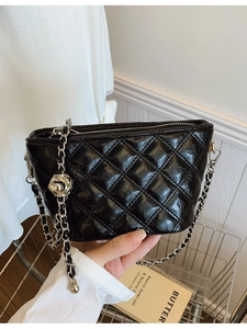 Fashion Women Quilted Bucket Bag PU Leather Rhombic Pattern Metal Ball Chain Strap Crossbody Bag Mini Shoulder Handbag