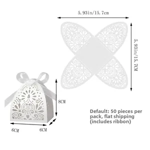 Detail of laser-cut wedding candy box with dimensions and unfolded structure layout