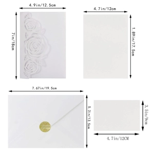 Laser cut rose invitation card set with envelopes and seals for weddings and parties