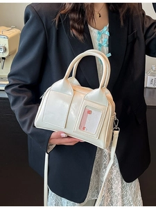 Vintage cream white Boston bag, stylish PU leather crossbody purse for women with card slot