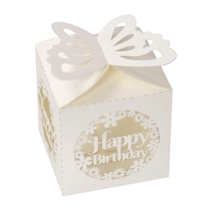 Detailed laser-cut butterfly gift box with Happy Birthday hollow text for party favors