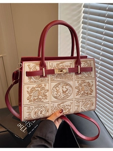 Vintage Embroidery PU Leather Handbag For Women Retro Floral Pattern Shoulder Bag Large Capacity Crossbody Bag Metal Lock