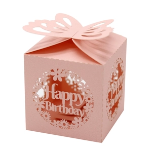 Pink laser-cut butterfly gift box with Happy Birthday hollow-out design and floral patterns