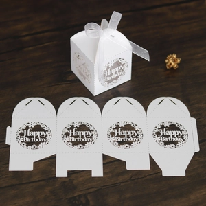 European style laser-cut white daisy candy box with Happy Birthday ribbon and floral pattern