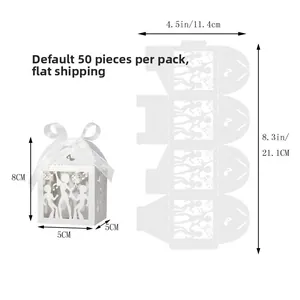 Detailed dimensions of laser-cut dance-themed favor box with flat and 3D views